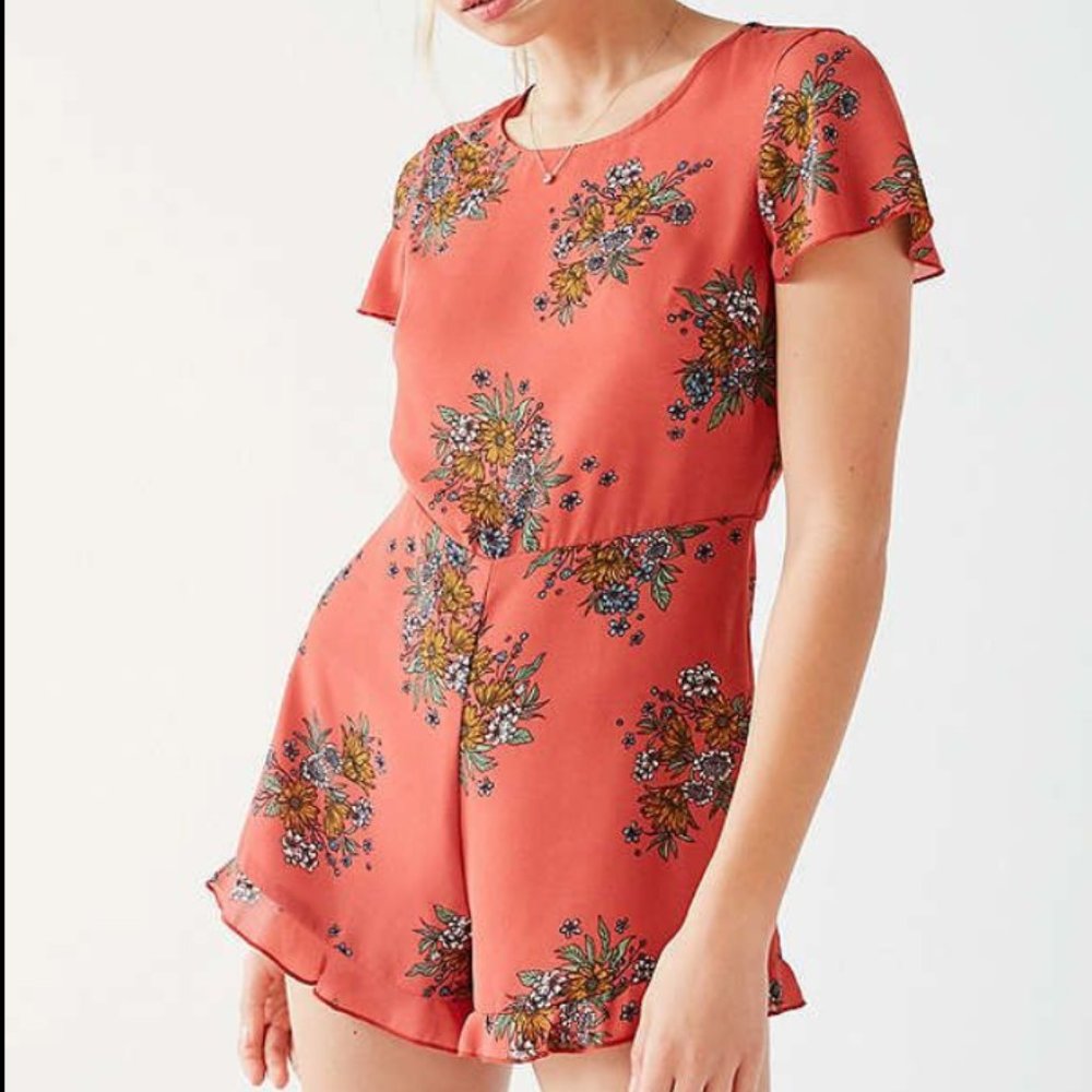 Urban Outfitters Orange Floral Romper